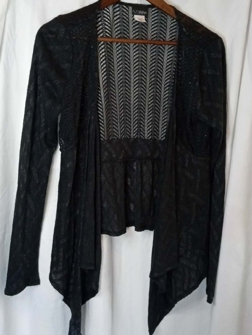 Daytrip Black Sheer Open-Front Draped Cardigan Sparkly Glitter Goth Fairy Flowy - Picture 1 of 4